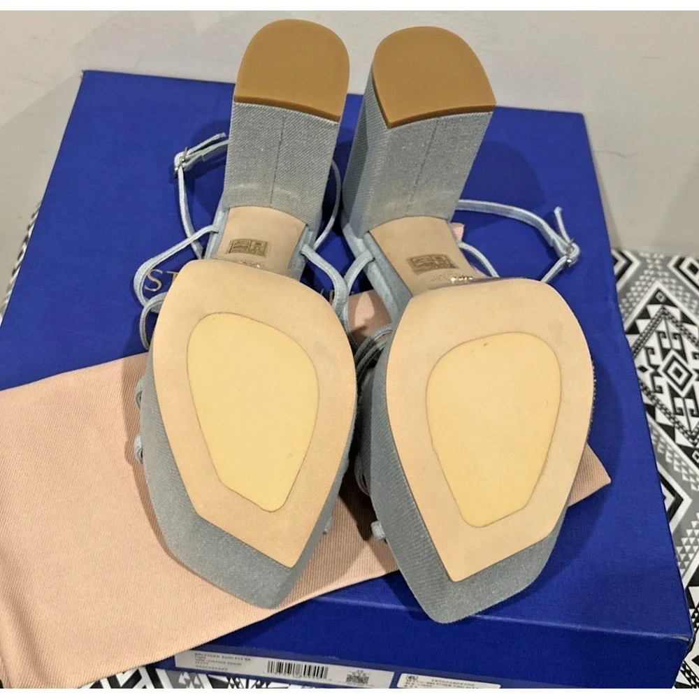 Stuart Weitzman EU 39/8.5B Barely There Sq Hi Platform Sandals Vint Light Denim